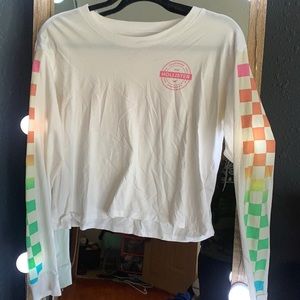 White hollister shirt with rainbow arms